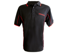 KENWORTH BRANDED Black polo with red highlight stripe. Part No C-KEN877-4XL