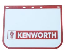 KENWORTH Mudflap white PVC with BUG logo and "KENWORTH" name red background and border 61cm x 61cm