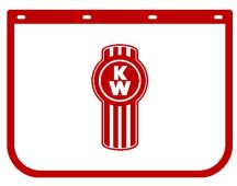 KENWORTH Mudflap white PVC with BUG logo and red border 61cm x 61cm